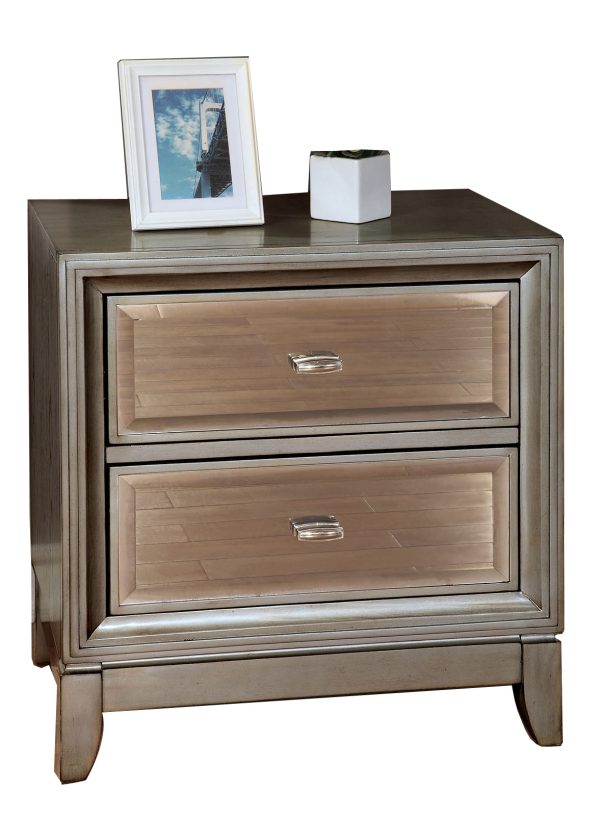 Contemporary Solid Wood Night Stand With Drawers, Silver  By Benzara Online Sale