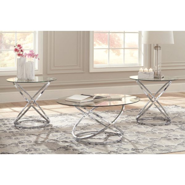 Contemporary Glass Top Table Set With Metal Rings Base, Clear And Silver By Benzara Online now - Image 2