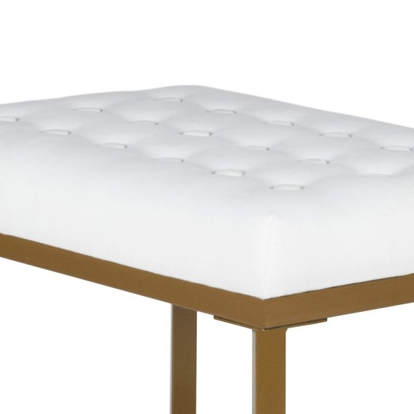 Metal Framed Bench With Button Tufted Velvet Upholstered Seat, White And Gold By Benzara Online now - Image 3