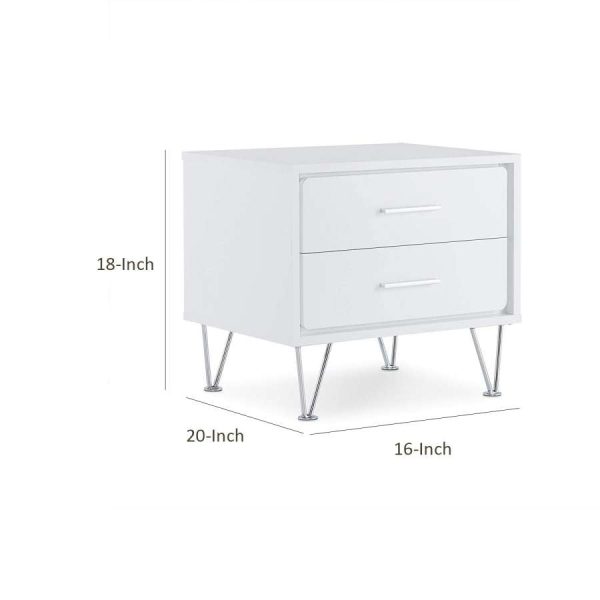 Contemporary 2 Drawers Wood Nightstand By Deoss, White  By Benzara For Sale - Image 5