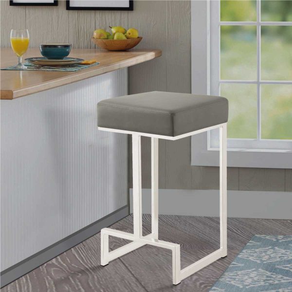 Bar Stool With Upholstered Gray Seat With Chrome Base  By Benzara For Cheap