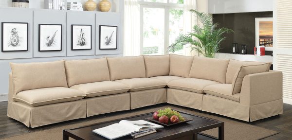 Fabric Upholstered Armless Chair With Padded Cushions In Beige  By Benzara Online - Image 2
