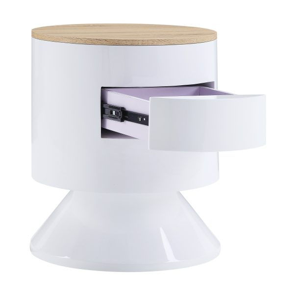 1 Drawer Pyramidal Base Circular Wooden Night Table, White And Brown By Benzara Online Hot Sale