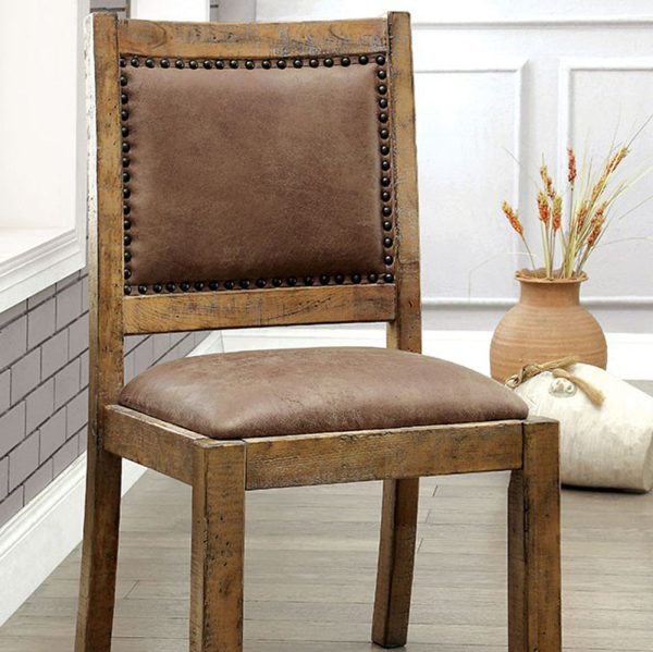Gianna Cottage Side Chair With Fabric, Rustic Pine, Set Of Two  By Benzara For Sale - Image 4