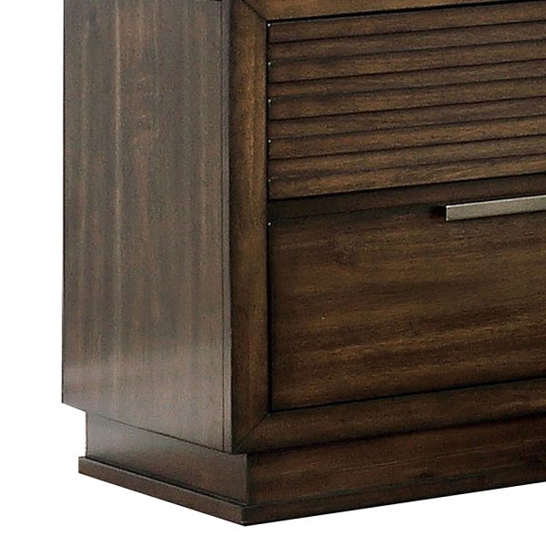 2 Drawer Rustic Style Wooden Nightstand With Finger Pull Handle, Brown By Benzara Sale - Image 3