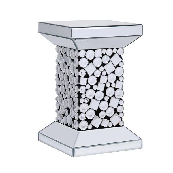 Wood And Mirror End Table With One Shelf, Clear And Black By Benzara Supply