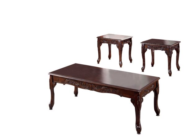 Cheshire Traditional 3 Piece Table Set, Cherry Finish By Benzara Cheap