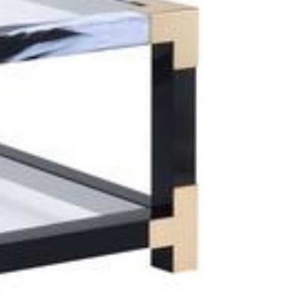34 Inch Glass Top Rectangular Metal Coffee Table, Black By Benzara For Sale - Image 5