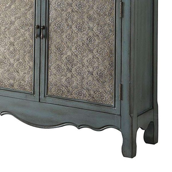 2 Door Cabinet Wooden Console Table With Scalloped Apron, Distressed Blue  By Benzara Online Sale - Image 4