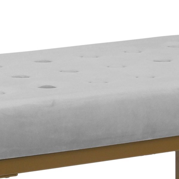 Metal Framed Ottoman With Button Tufted Velvet Upholstered Seat, Light Gray And Gold By Benzara For Cheap - Image 4