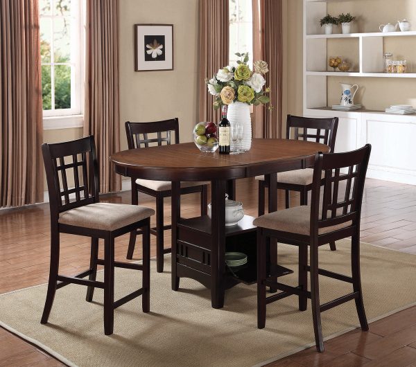 Dual-Tone Counter Height Dining Table With Storage Base, Brown  By Benzara For Sale