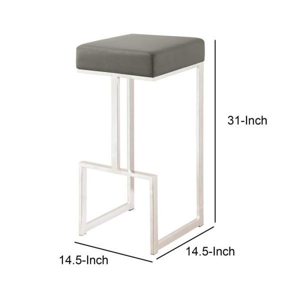 Bar Stool With Upholstered Gray Seat With Chrome Base  By Benzara For Cheap - Image 2