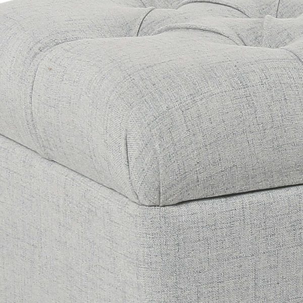 Fabric Upholstered Button Tufted Wooden Bench With Hinged Storage, Light Gray And Brown By Benzara For Cheap - Image 4