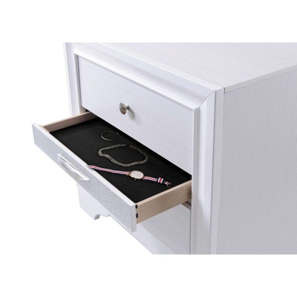 Stylish 3 Drawers Wood Nightstand By Naima , White  By Benzara Online - Image 2