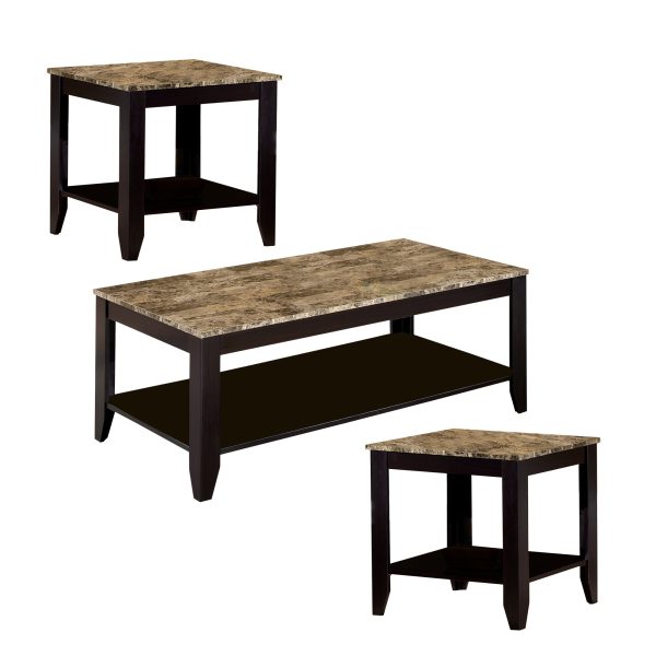 Artistic 3 Piece Occasional Table Set With Marble Top, Brown  By Benzara Discount