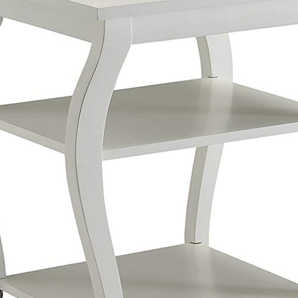 Wooden End Table With 2 Open Shelves And Cabriole Legs, White  By Benzara For Discount - Image 3