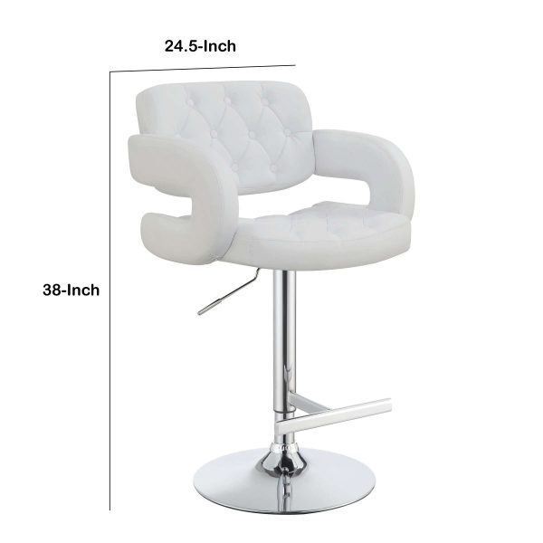 Modern Style Adjustable Height Bar Stool, White  By Benzara For Discount - Image 4