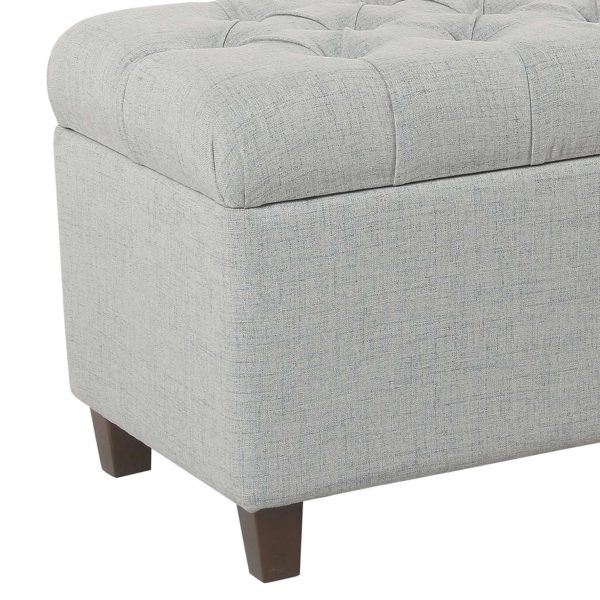 Fabric Upholstered Button Tufted Wooden Bench With Hinged Storage, Light Gray And Brown By Benzara For Cheap - Image 2