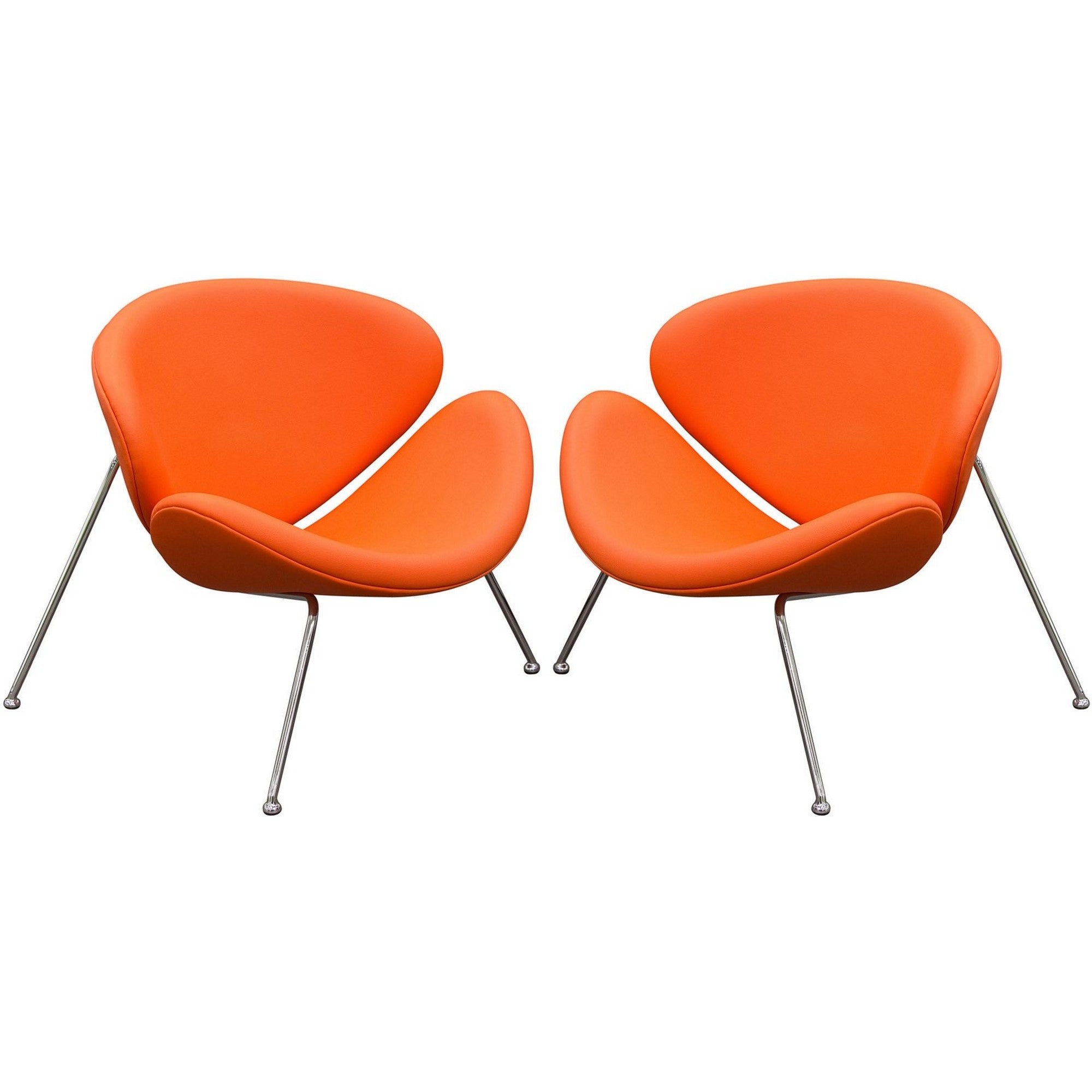 Modern Leatherette Upholstered Accent Chair With Angled Metal Legs, Set Of Two, Orange And Silver By Benzara Cheap