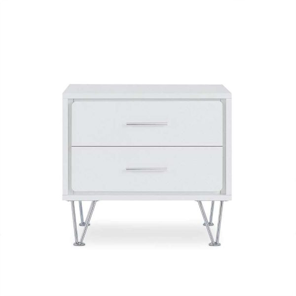 Contemporary 2 Drawers Wood Nightstand By Deoss, White  By Benzara For Sale - Image 3