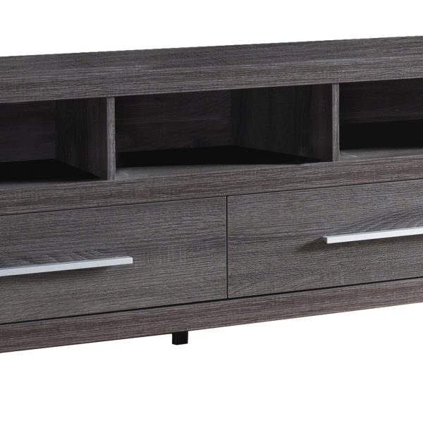 Wooden Tv Stand With Two Drawers And Three Open Shelves, Gray  By Benzara Online - Image 5