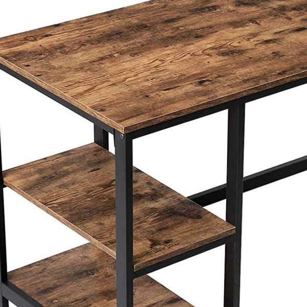 Industrial 55 Inch Wood And Metal Desk With 2 Shelves, Black And Brown By Benzara Online Sale - Image 5