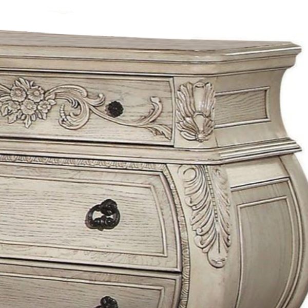Three Drawer Wooden Nightstand With Scrolled Feet, Antique White By Benzara Cheap - Image 4