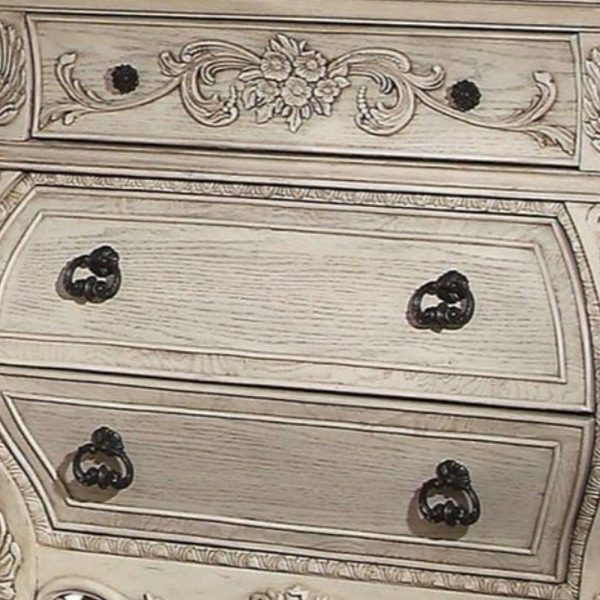 Three Drawer Wooden Nightstand With Scrolled Feet, Antique White By Benzara Cheap - Image 3